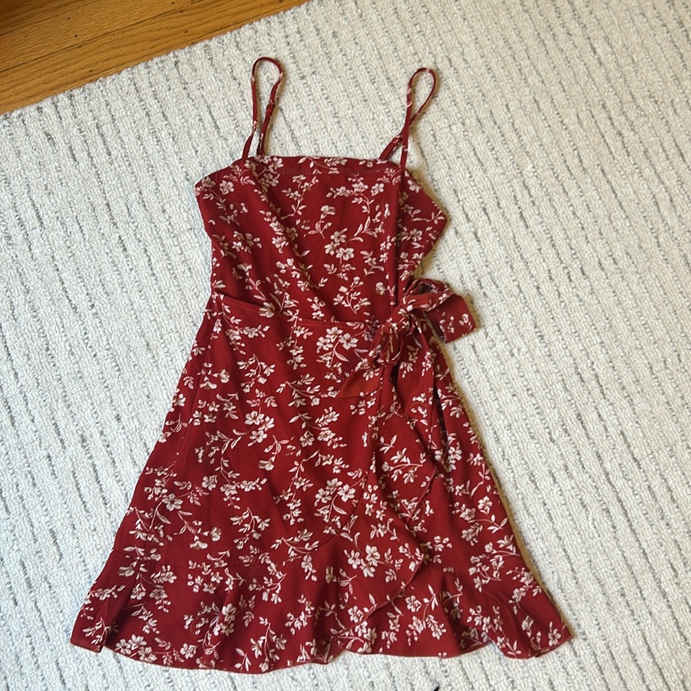 Red floral mini dress